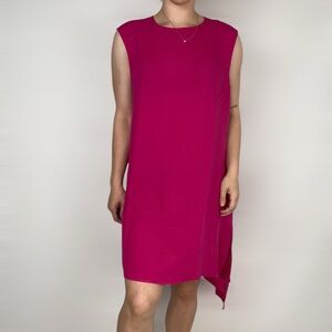 CARESTE NWT Matilde Mini Shift Dress in Fuschia Silk Asymmetrical Cape Size‎ 15